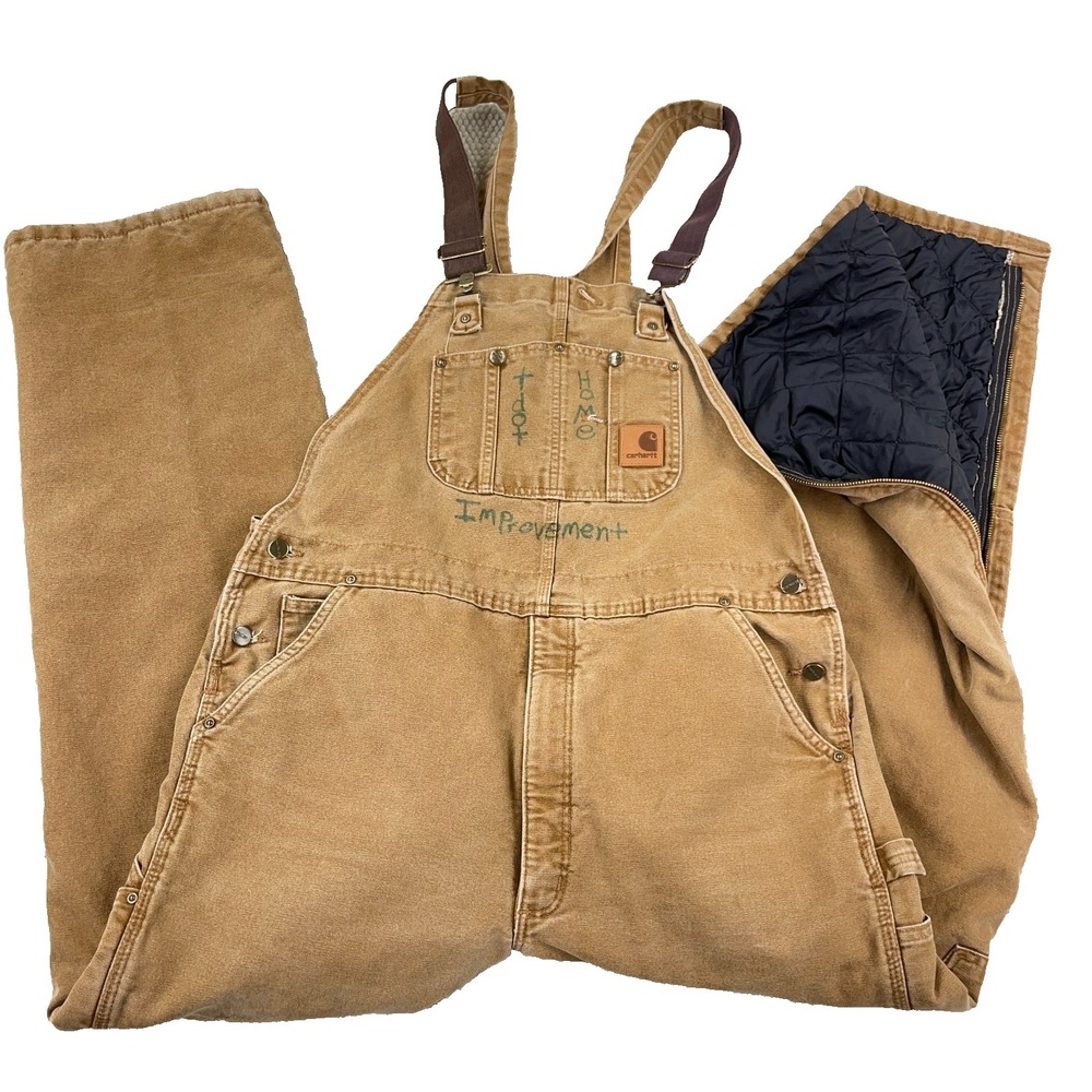 Carhartt Bib Overalls‎ Mens 40x34 Double Knee R27 211 Duck Quilt Insulated Brown